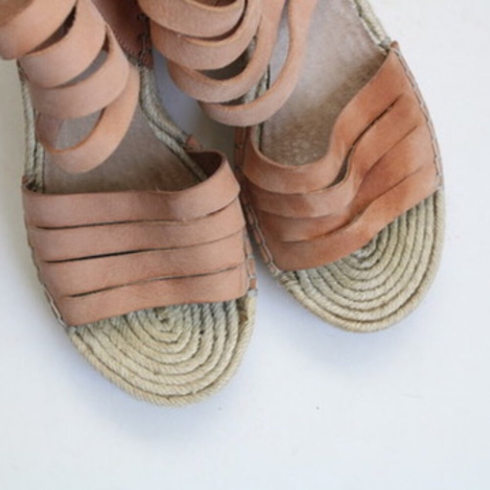 Eileen Fisher Largo Tan Leather Jute Espadrille Wedge Sandal Heels Shoe Size 7 - Picture 6 of 10